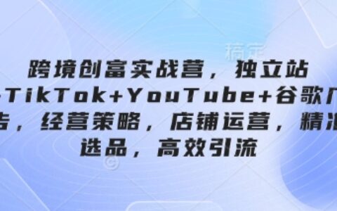 跨境創富實戰營，獨立站+TikTok+YouTube+谷歌廣告，經營策略，店鋪運營，精準選品，高效引流