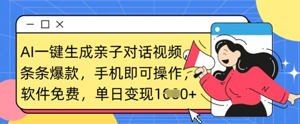AI一鍵生成親子對話視頻,條條爆款,一部手機即可操作,單日變現數張