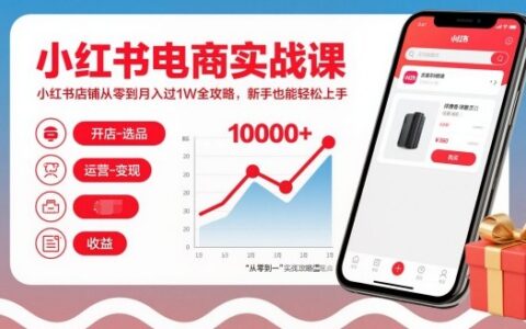 小紅書電商實戰課，小紅書店鋪從零到月入過1W全攻略，新手也能輕松上手