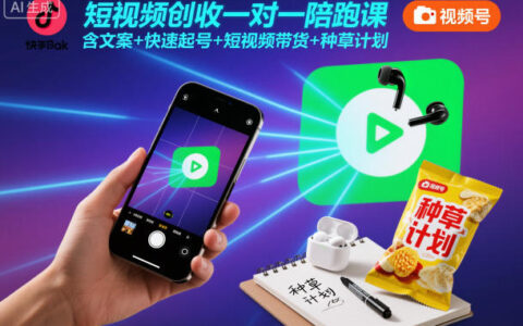 短視頻創收一對一陪跑課，含文案+快速起號+短視頻帶貨+種草計劃