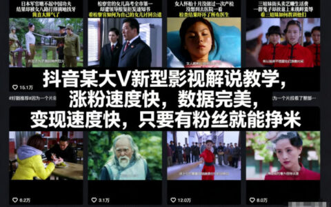 抖音某大V新型影視解說教學，漲粉速度快，數據完美，變現速度快，只要有粉絲就能掙米