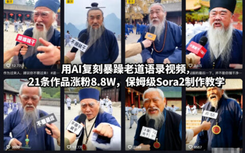 用AI復刻暴躁老道語錄視頻，21條作品漲粉8.8W，保姆級Sora2制作教學