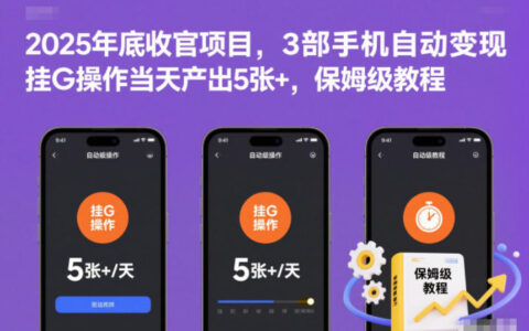 2025年底收官項目，3部手機自動變現，掛G操作當天產出5張+，保姆級教程【揭秘】