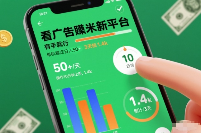 看廣告賺米新平臺,有手就行,單機穩定日入50+,操作10分鐘上手,3天搞了1.4k【揭秘】
