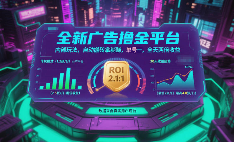 全新廣告擼金平臺,內部玩法,自動搬磚拿躺賺,單號一天保底2張+,全天兩倍收益【揭秘】
