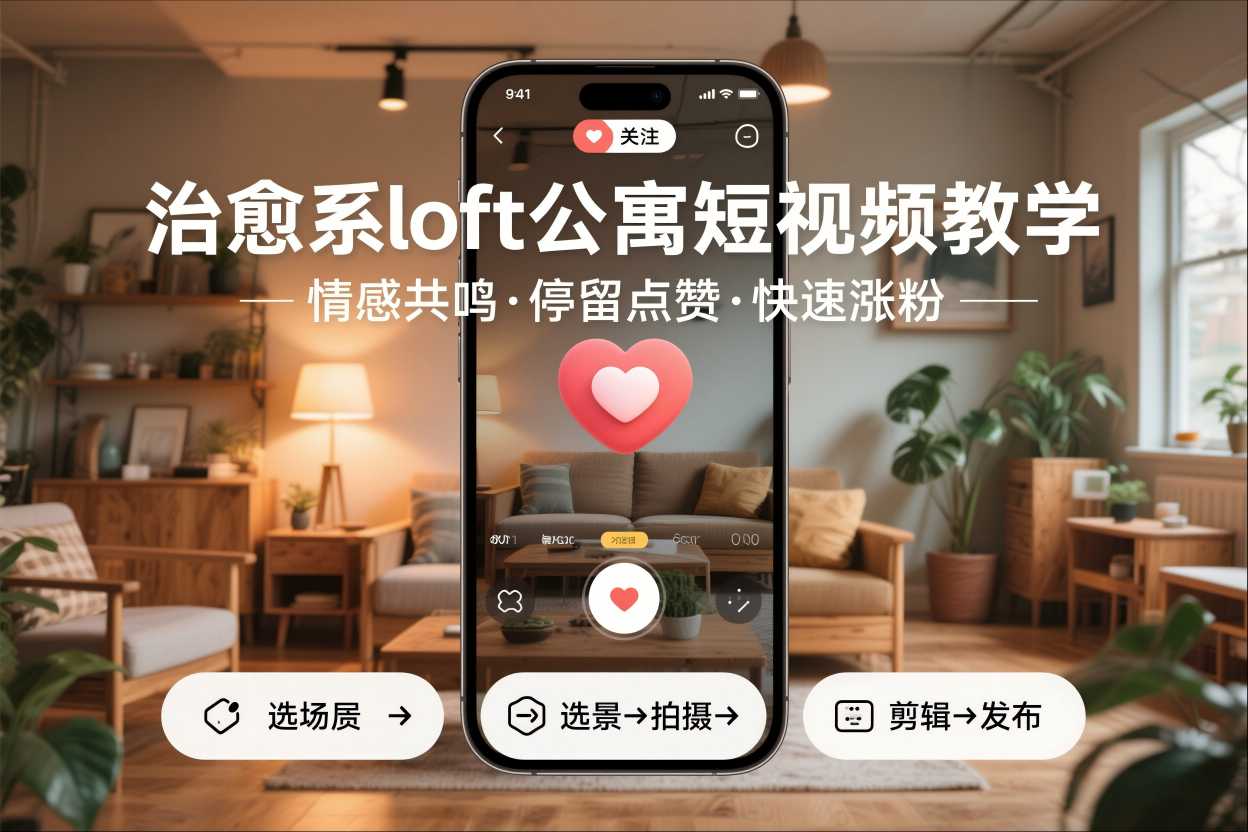 治愈系loft公寓短視頻制作教學，情感共鳴引停留點贊關注，快速起號漲粉