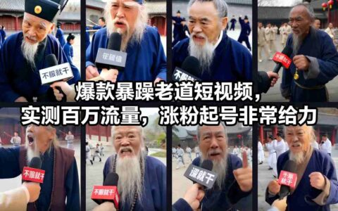 爆款暴躁老道短視頻，實測百萬流量，漲粉起號非常給力