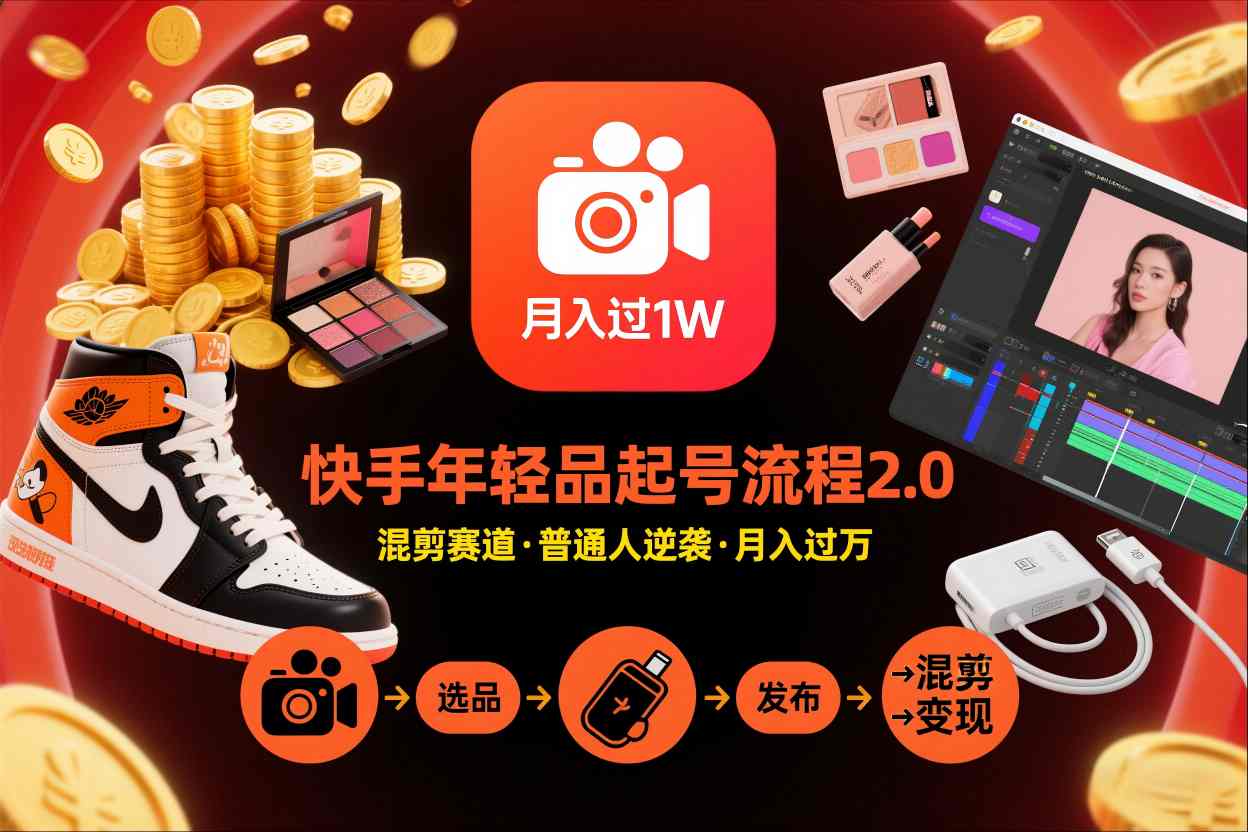 快手短視頻帶貨年輕品起號流程2.0，快手年輕品混剪賽道，普通人也能月入過1W