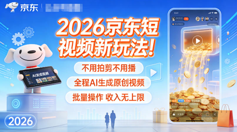 2026京東短視頻新玩法！不用拍剪不用播，全程AI生成原創(chuàng)視頻，批量操作收入無上限